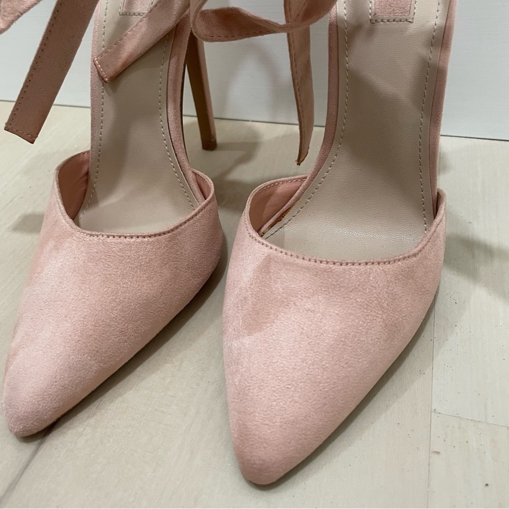 Forever 21 Heels Pointed Toe Wrap Around Ankle Tie Women's 7 Baby Pink Blush - Picture 8 of 15
